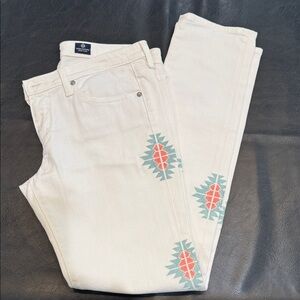 AG White Jeans with Embroidered Southwest Pattern